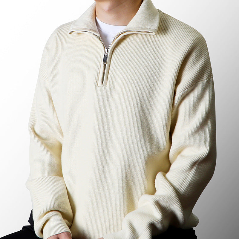 Half Zipped Stand Collar Sweater Men's Autumn And Winter Idle Style