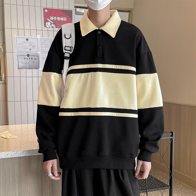 Men's Polp Collar Striped Contrast Color Sweatshirt