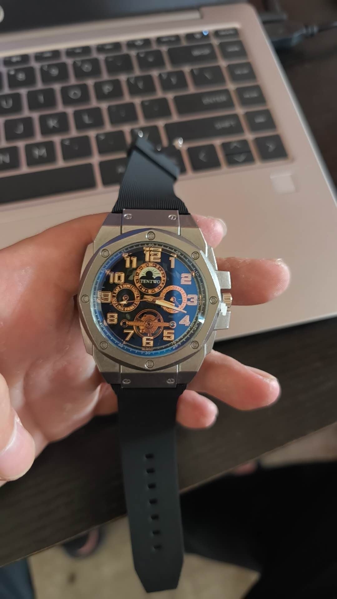 Four-ring Black And Silver Watch