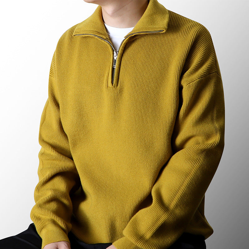 Half Zipped Stand Collar Sweater Men's Autumn And Winter Idle Style